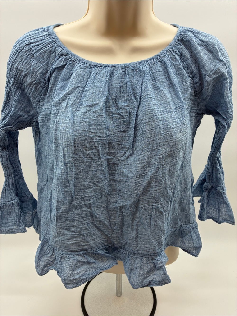 Polo by Ralph Lauren Light Blue Crinkled Peasant Top